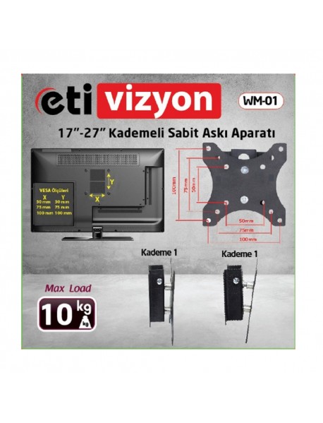 Etivizyon WM-01 Kademeli Sabit Tv Askı Aparatı 17"-27"